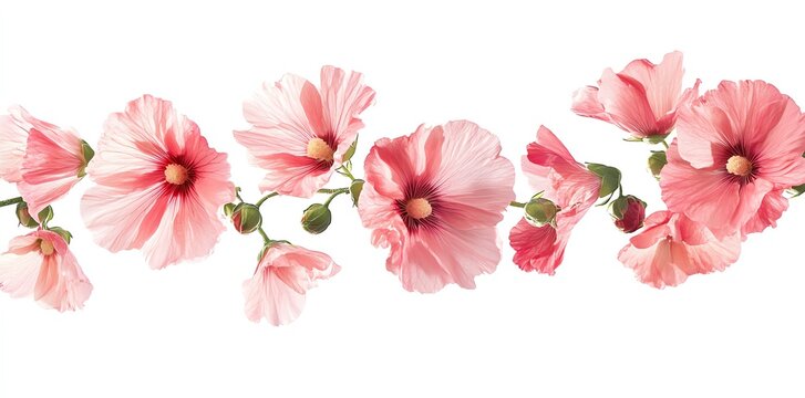 Pink Hollyhock Flower Border Elegant Floral Design