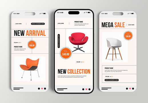 Minimalist Furniture Sale Social Media Story Template for New Arrivals and Mega Offers