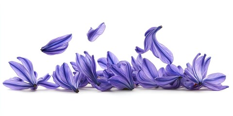 Fototapeta premium Floating Purple Hyacinth Petals on White Background