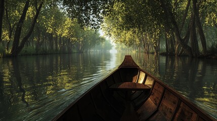 Obraz premium A traditional boat ride through serene backwaters,