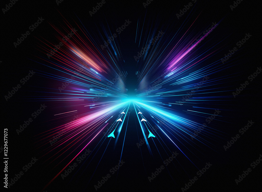 Poster a vibrant, symmetrical burst of light, resembling a butterfly's wings, explodes from a central point