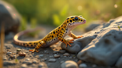 Leopard Gecko Climbing a Rock