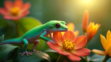 Neon Gecko in Tropical Garden