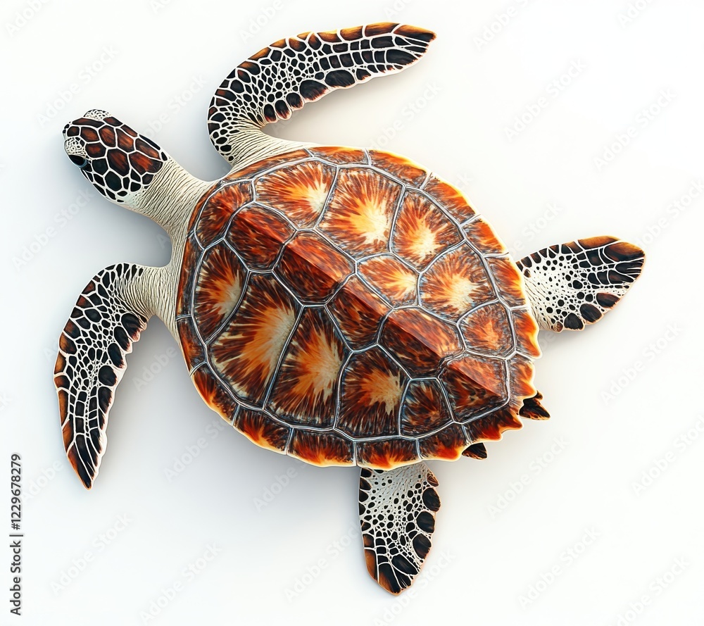 Poster stunning sea turtle illustration with bright texture and detailed shell patterns on a soft white bac