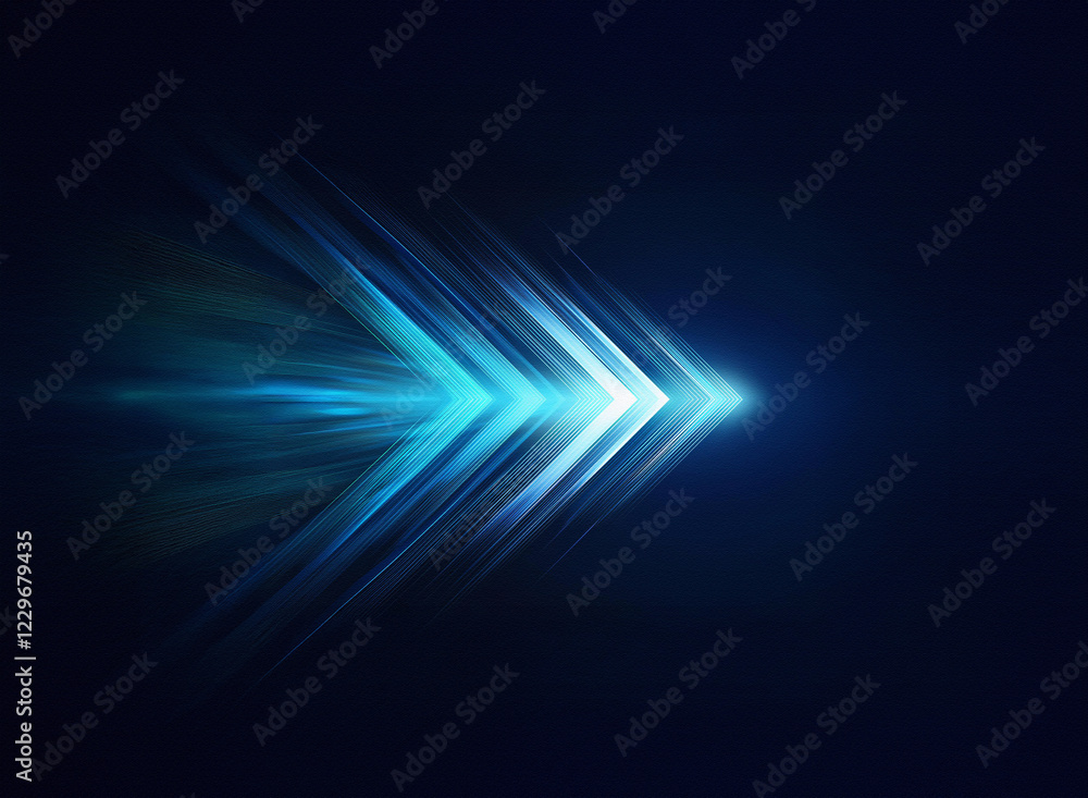 Poster Glowing blue arrows streak across a dark background, suggesting speed and movement.  The light trails create a dynamic, futuristic effect.