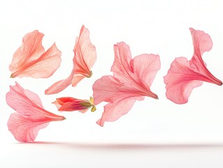 Fototapeta premium Floating Pink Azalea Petals White Background Delicate Floral Image
