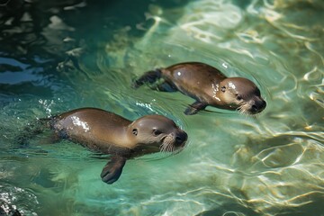 Obraz premium platypuses in the water