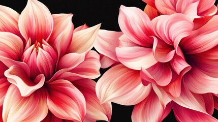 Fototapeta premium Close-up of two vibrant pink dahlias against a black background.