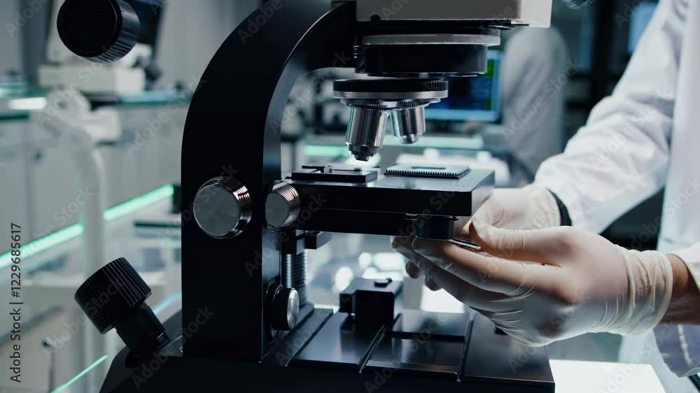 Poster exploring advanced research techniques in a futuristic laboratory setting
