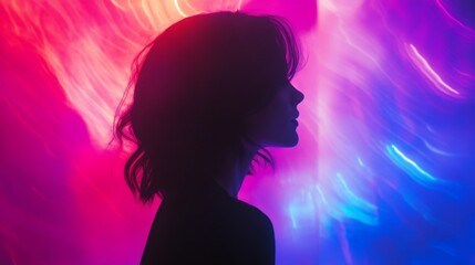 Colorful Silhouette of a Woman, Profile View, Vibrant Neon Colors