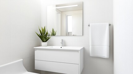 Fototapeta premium Modern Minimalist White Bathroom Interior Design