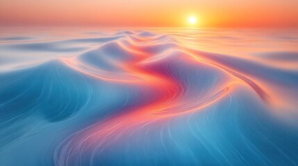 Obraz premium Abstract sunset over calm ocean waves with a glowing path.