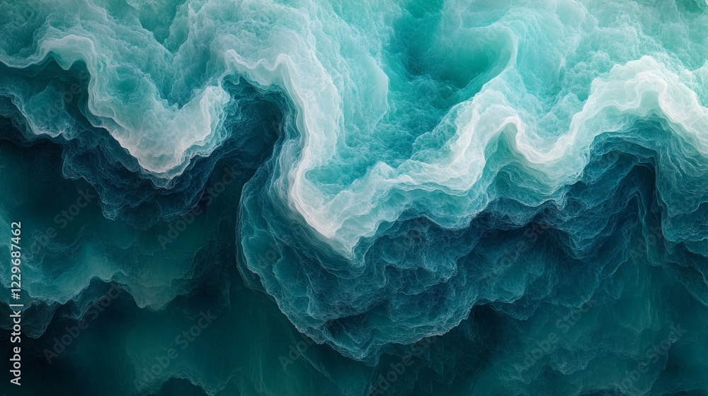 Poster flowing abstract waves pastel blue and dark green with a grainy texture and noise effect ideal for a