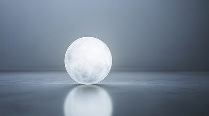 Glowing abstract sphere on a reflective surface, blending soft light and natural textures, symbolizing harmony and modern elegance.