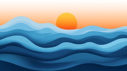 Abstract Sunset Ocean Waves Paper Cut Design