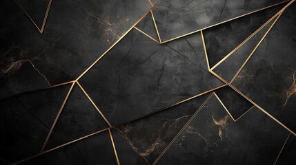 Geometric Black Marble Design with Gold Accents - Modern Interior Background