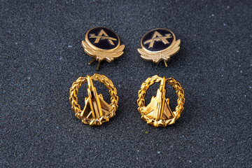 Old gold cufflinks with airplanes. Gift for a pilot. Plane decor accessories
