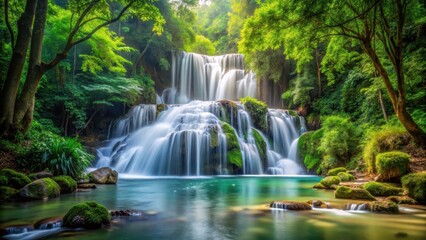 Naklejka premium waterfall cascading gracefully in the midst of a lush forest, scenic beauty