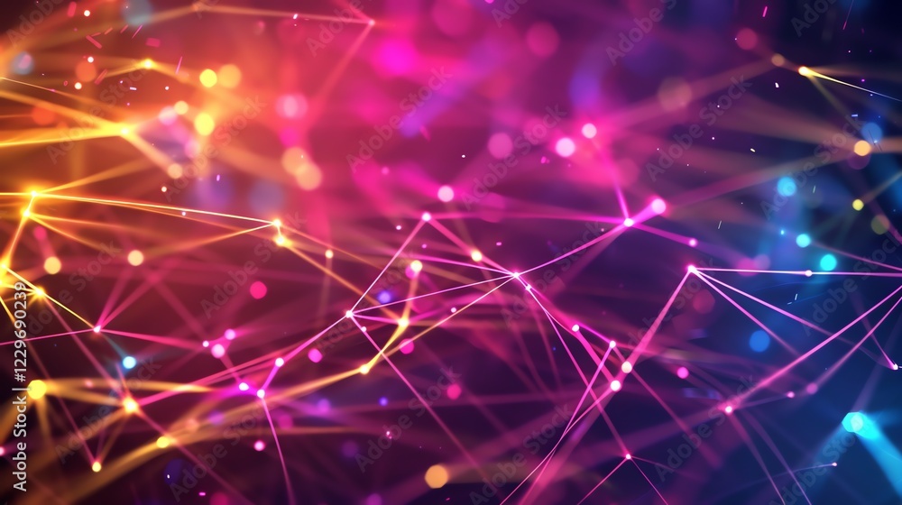 Poster abstract glowing pink and purple plexus background with bokeh.