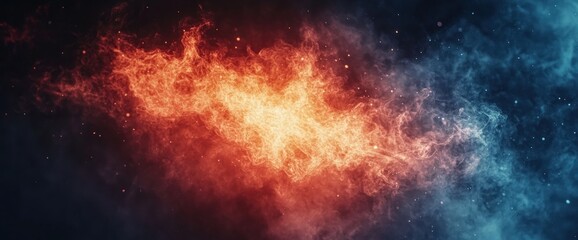 Naklejka premium Fiery abstract background with red and blue flames and smoke.