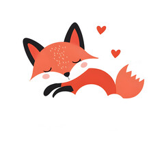 Cute little fox sleeping on cloud children flat illustration, isolated on a white background
