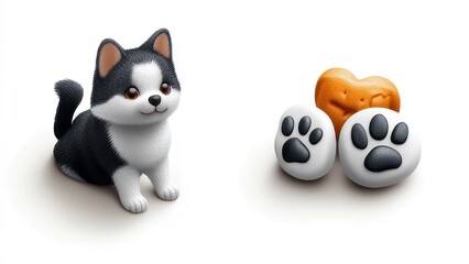 Obraz premium Adorable cartoon puppy with paw-shaped treats.