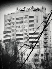 Fototapeta premium Soviet era industrial buildings in Moscow illustration