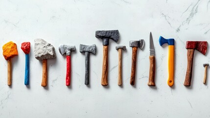 Variety of Hammers and Tools on White Background