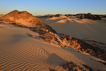Sunrise over Tehouak, Tassili n´ Ajjer National Park, Unesco World Heritage Site, Sahara desert,...