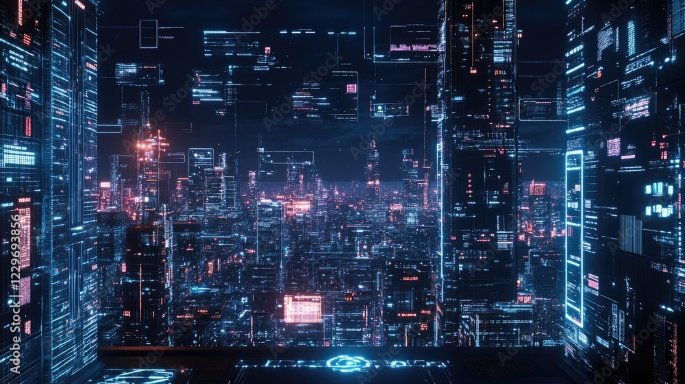 Poster a futuristic smart grid infrastructure with ai-driven analytics, interconnected energy nodes, and cy