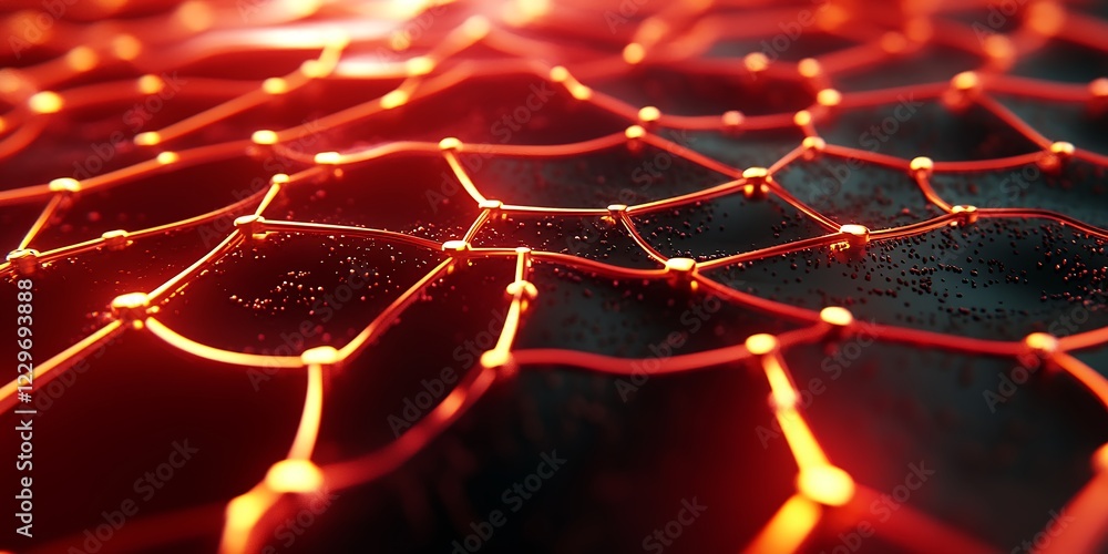 Poster glowing red hexagonal network abstract background