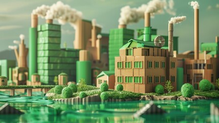 Greenwashing Concept with Cardboard Factory