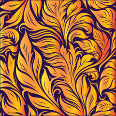 Seamless pattern abstract classic background with golden leaves Gold line elegant wavy texture