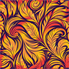 Seamless pattern abstract classic background with golden leaves Gold line elegant wavy texture