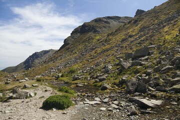 On the Pian del Re, high plateau, source of the Po River, Cottian Alps, Cuneo, Piedmont, Italy, Europe