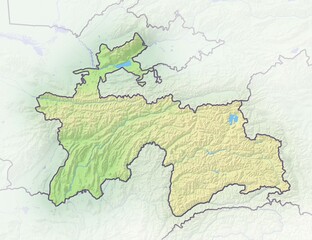 Tajikistan, shaded relief map, Asia