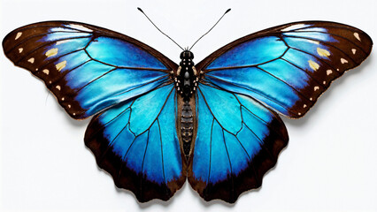 Vivid Blue Morpho Butterfly Wings on White Background for Nature, Education, and Fashion Marketing Use