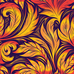 Seamless pattern abstract classic background with golden leaves Gold line elegant wavy texture