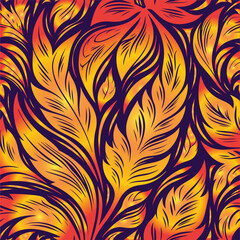 Seamless pattern abstract classic background with golden leaves Gold line elegant wavy texture