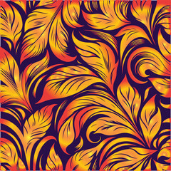 Seamless pattern abstract classic background with golden leaves Gold line elegant wavy texture