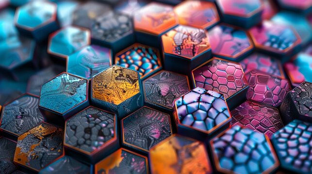 Abstract background with colorful hexagons. 3D rendering.