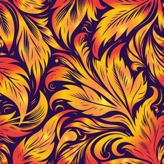Seamless pattern abstract classic background with golden leaves Gold line elegant wavy texture