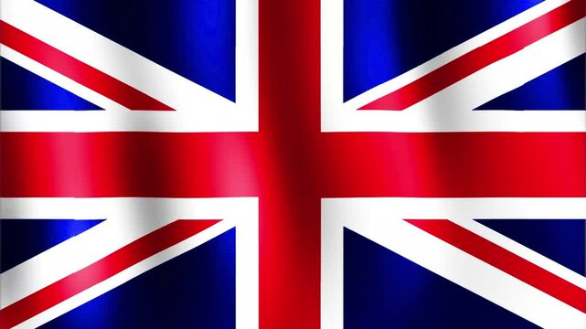 Drapeau britannique r&eacute;aliste flottant au vent. Boucles sans couture et texture brillante ; Union Jack.