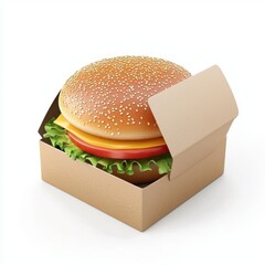 burger box mockup with a foldable design and blank customizable branding area, isolated on a white background