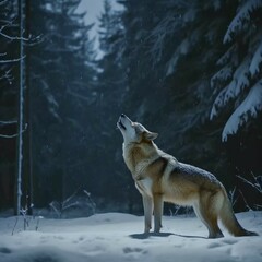 Obraz premium Wolf (Canis lupus) is the largest carnivore of the canine family (Canidae), in natural environment, AI generated