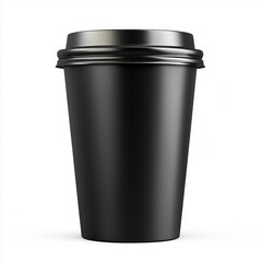 coffee cup mockup in elegant black with a sleek matte finish and customizable branding area, isolated on a bright white background