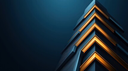 Obraz premium A striking perspective of a modern building showcasing illuminated geometric patterns against a dark blue backdrop.
