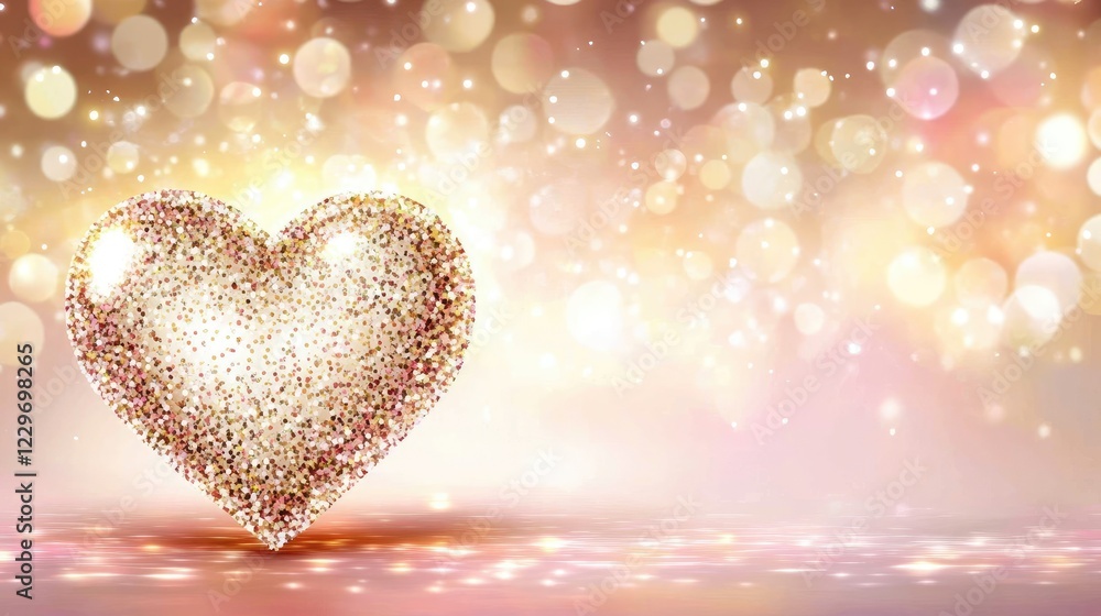 Poster a softly glowing heart-shaped bokeh effect background with warm pink and red tones, creating a roman