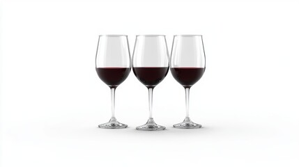 Three Red Wine Glasses on White Background
