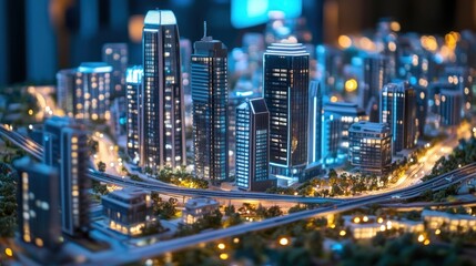 Obraz premium Illuminated Cityscape: A Miniature Metropolis